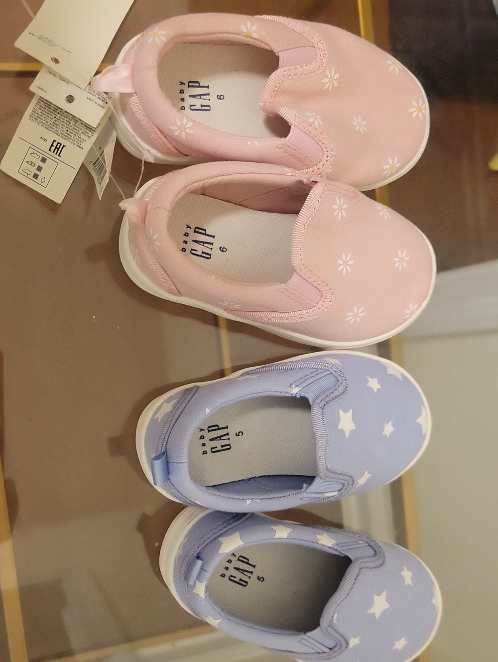 GAP Pink Daisy & Blue Star Slip-On Kids Sneakers